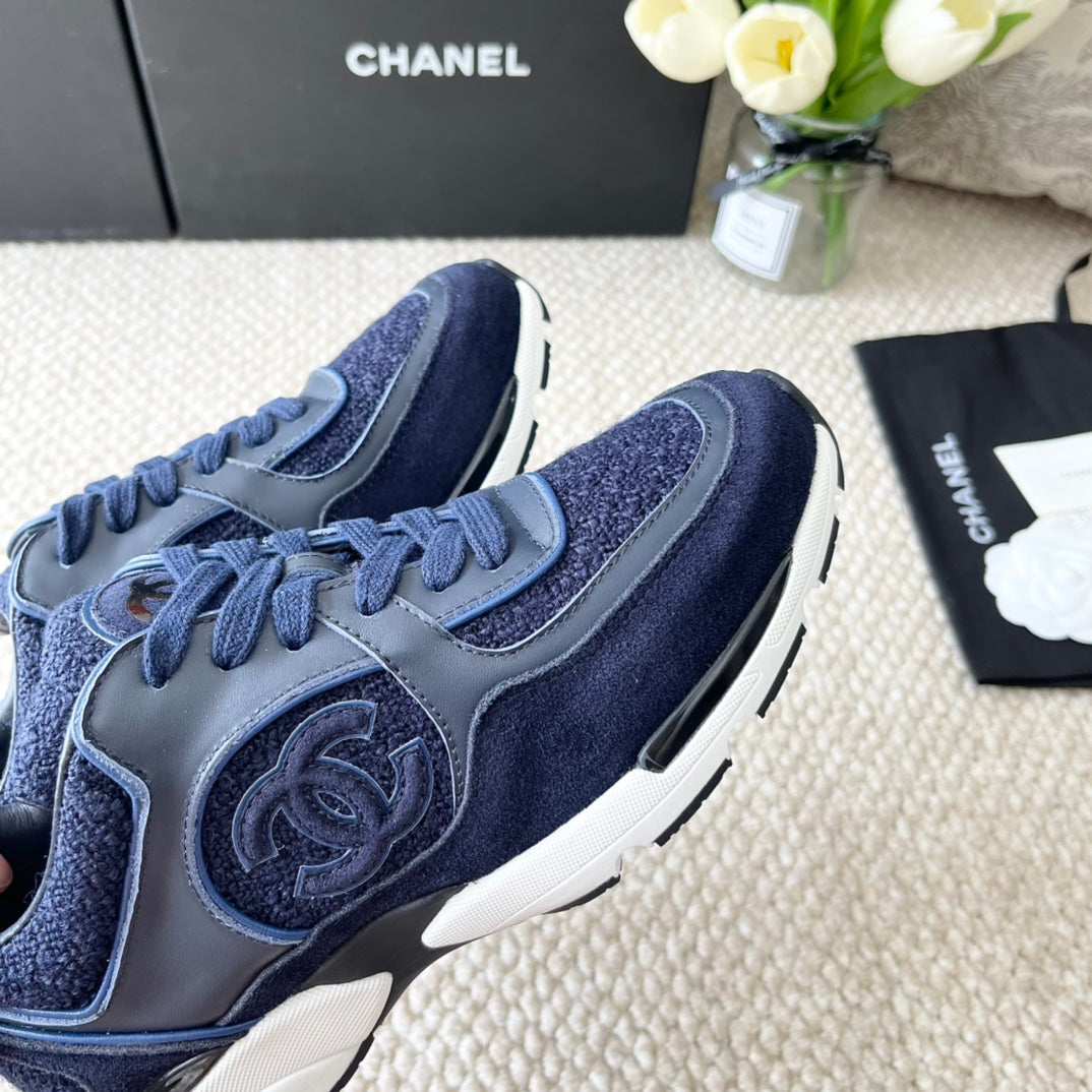 CC SNEAKER IN NAVY BLUE WOOL TWEED AND SUEDE - 35