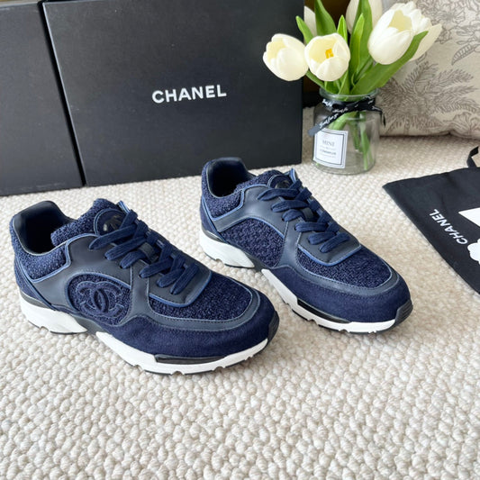CC SNEAKER IN NAVY BLUE WOOL TWEED AND SUEDE - 35