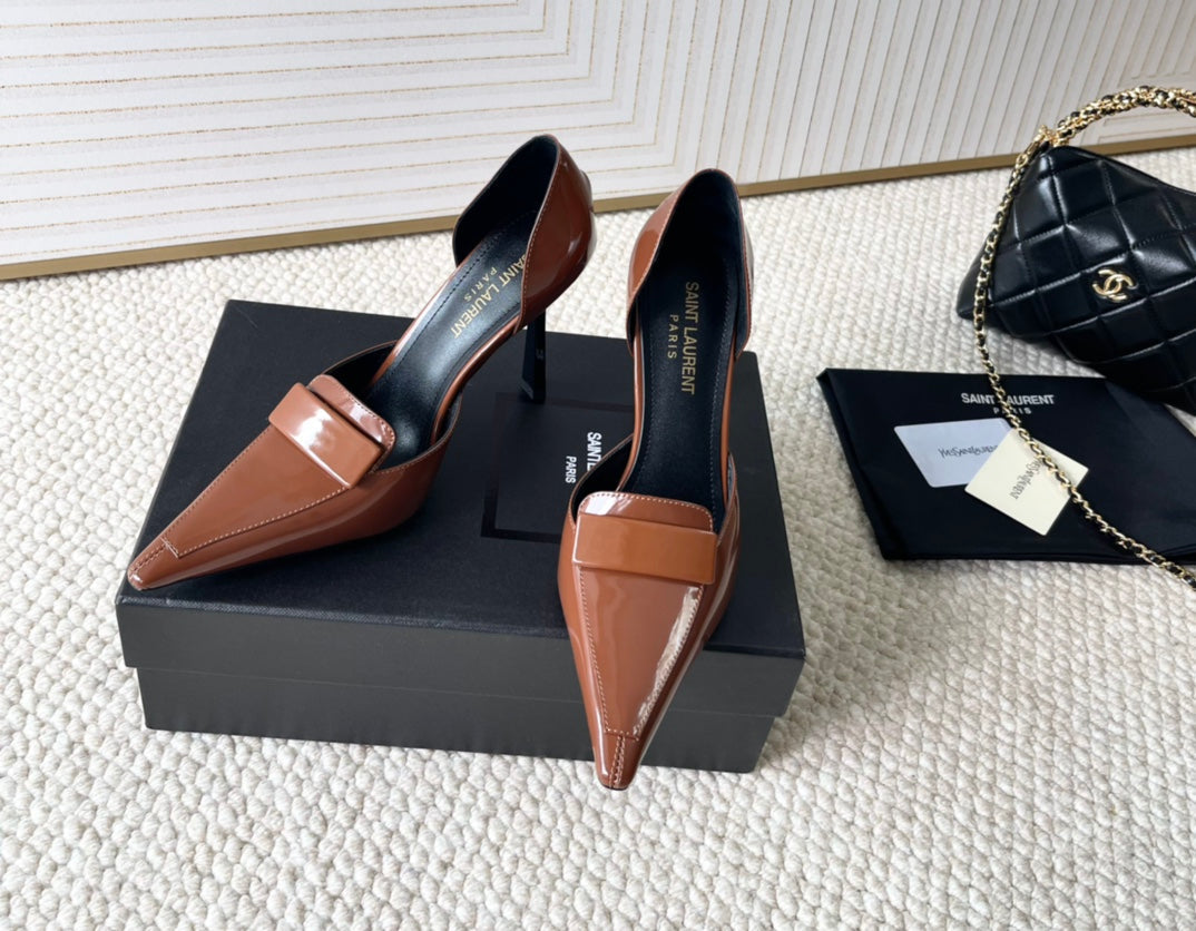 D'ORSAY PUMPS IN BRONZE BROWN SMOOTH CALFSKIN - 35