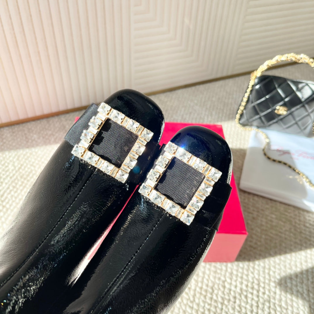 BELLE VIVIER ANKLE BOOTS IN BLACK GLOSSY CALFSKIN RHINESTONE BUCKLE - 35