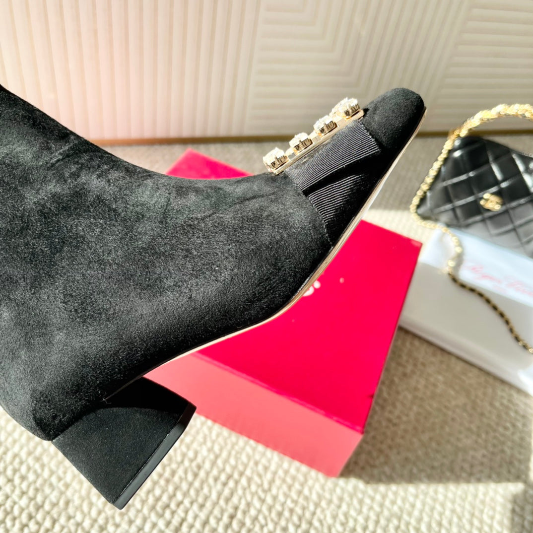 BELLE VIVIER ANKLE BOOTS IN BLACK SUEDE RHINESTONE BUCKLE - 35