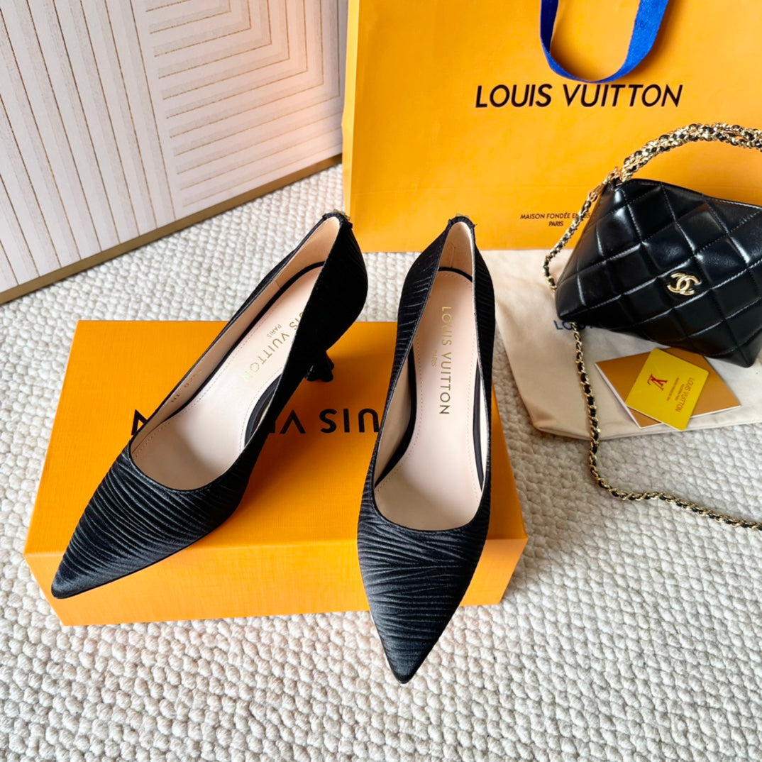 BLOSSOM PUMP 75 MM IN BLACK IMPORTED STRIPED SILK SATIN - 35