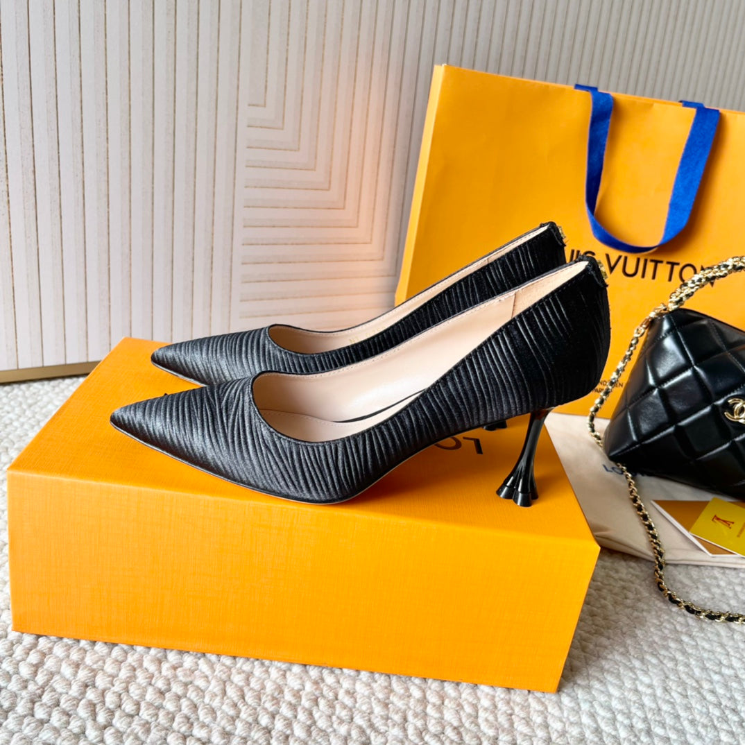 BLOSSOM PUMP 75 MM IN BLACK IMPORTED STRIPED SILK SATIN - 35