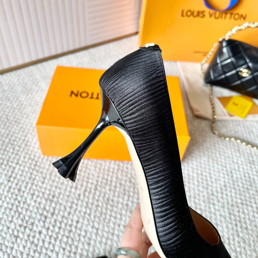 BLOSSOM PUMP 75 MM IN BLACK IMPORTED STRIPED SILK SATIN - 35