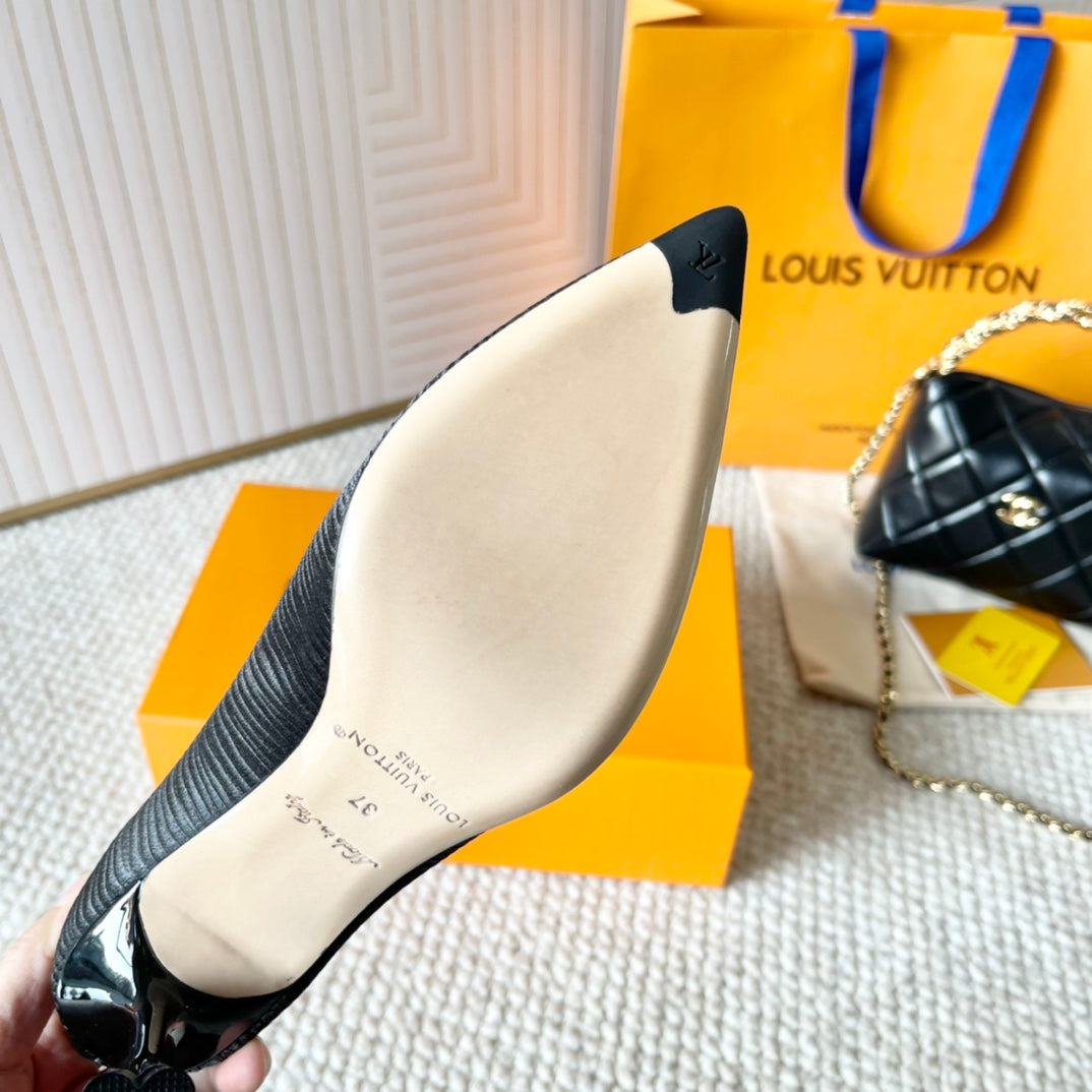 BLOSSOM PUMP 75 MM IN BLACK IMPORTED STRIPED SILK SATIN - 35