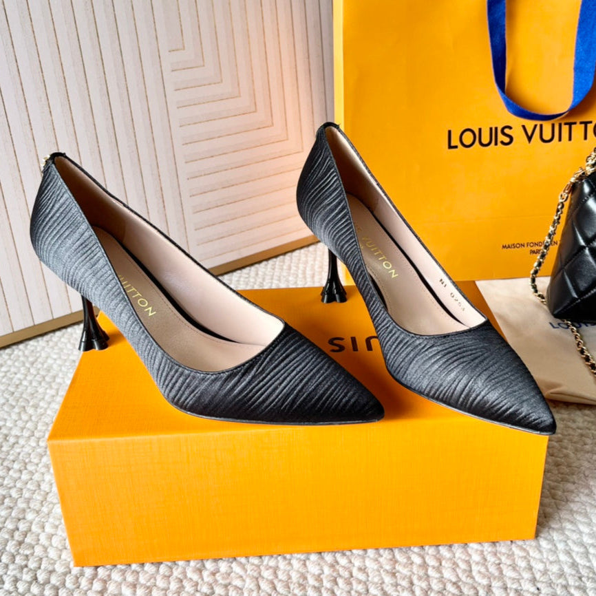 BLOSSOM PUMP 75 MM IN BLACK IMPORTED STRIPED SILK SATIN - 35