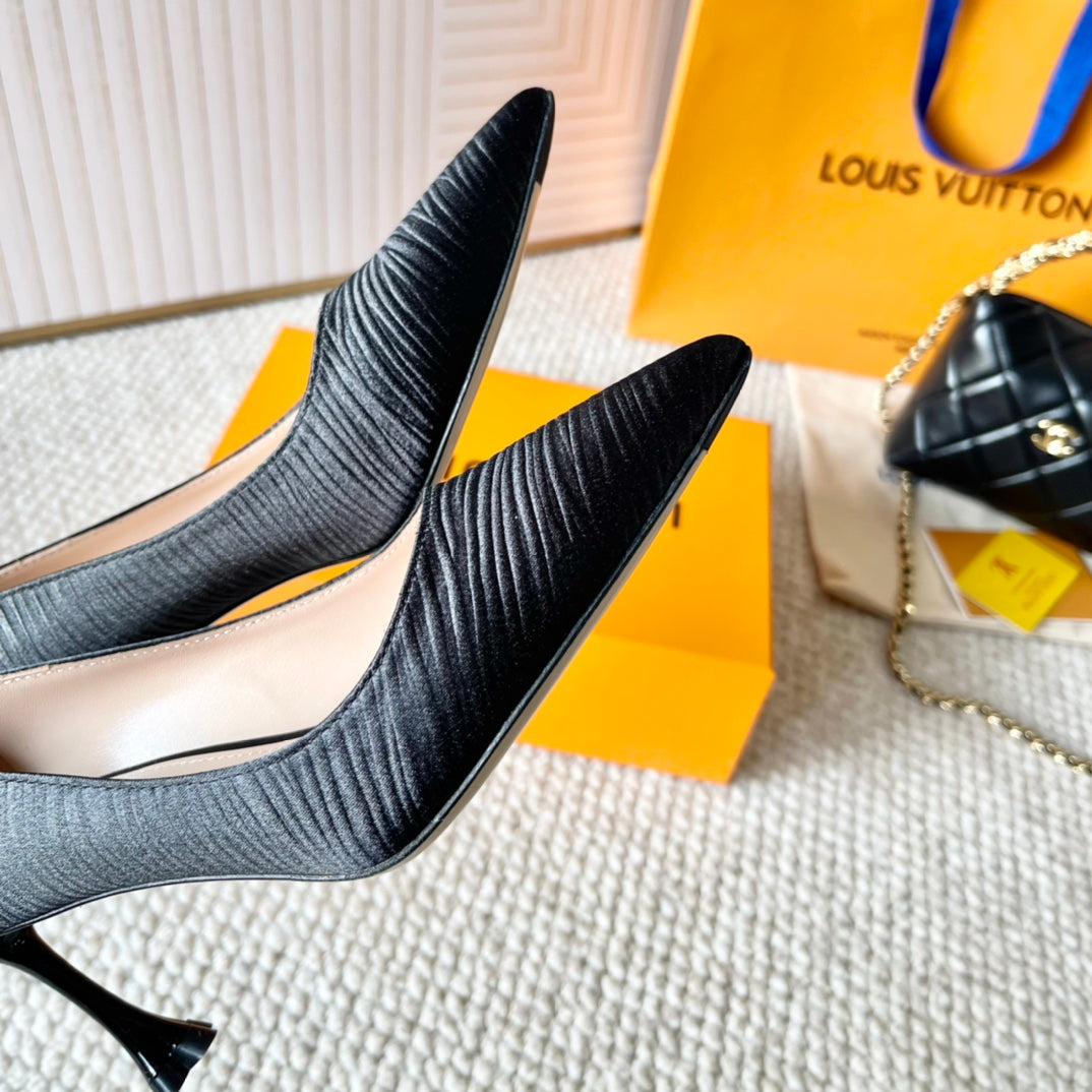 BLOSSOM PUMP 75 MM IN BLACK IMPORTED STRIPED SILK SATIN - 35
