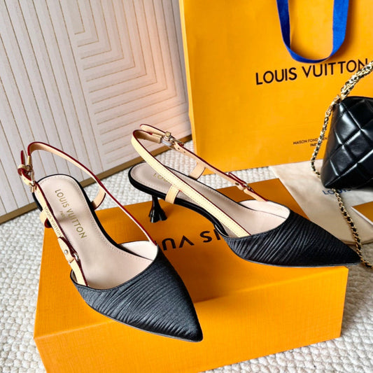 BLOSSOM PUMP SLINGBACKS 55 MM IN BLACK IMPORTED STRIPED SILK SATIN - 35