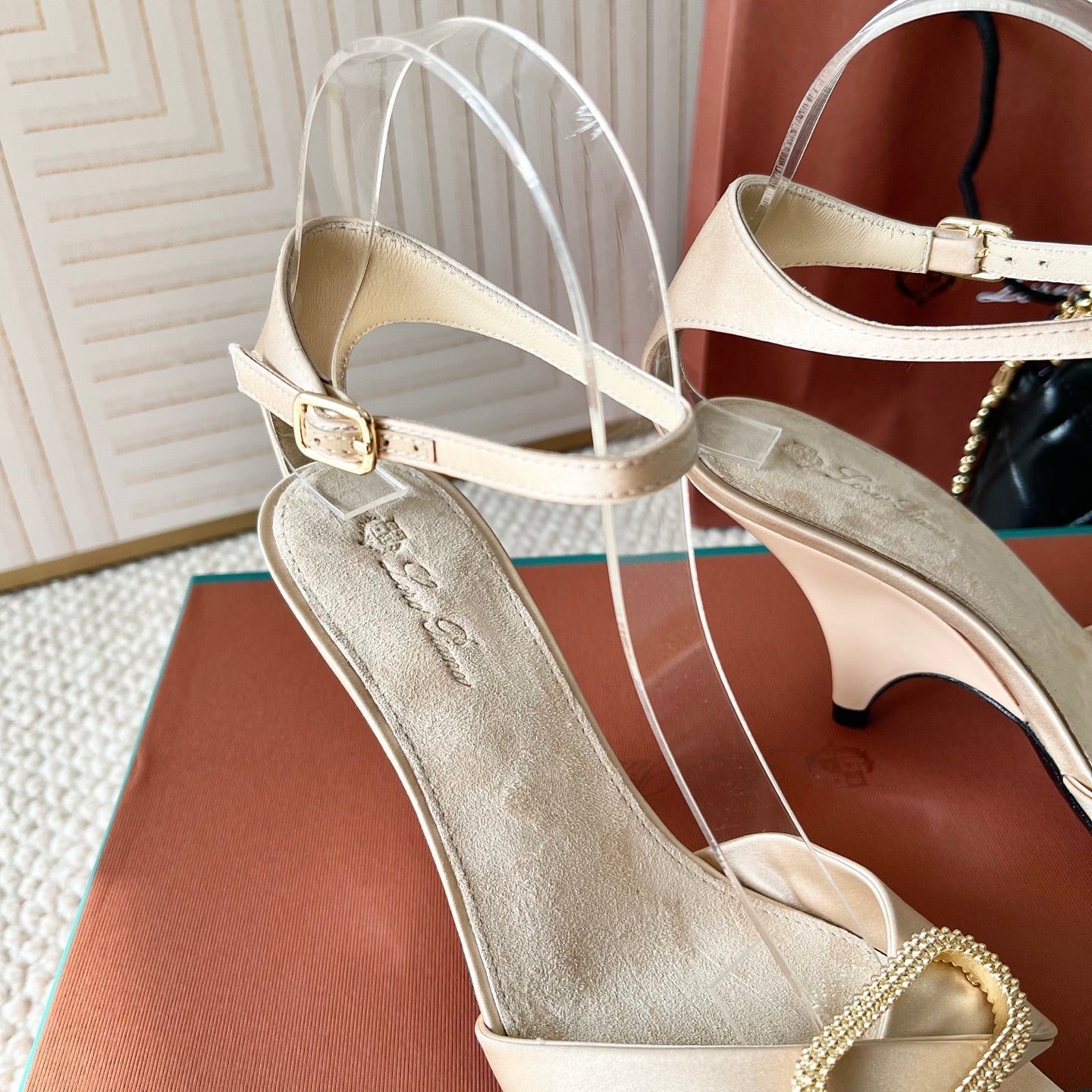 HIGH HEELS SANDALS 80 MM IN LIGHT BEIGE SATIN MIX SUEDE - 35