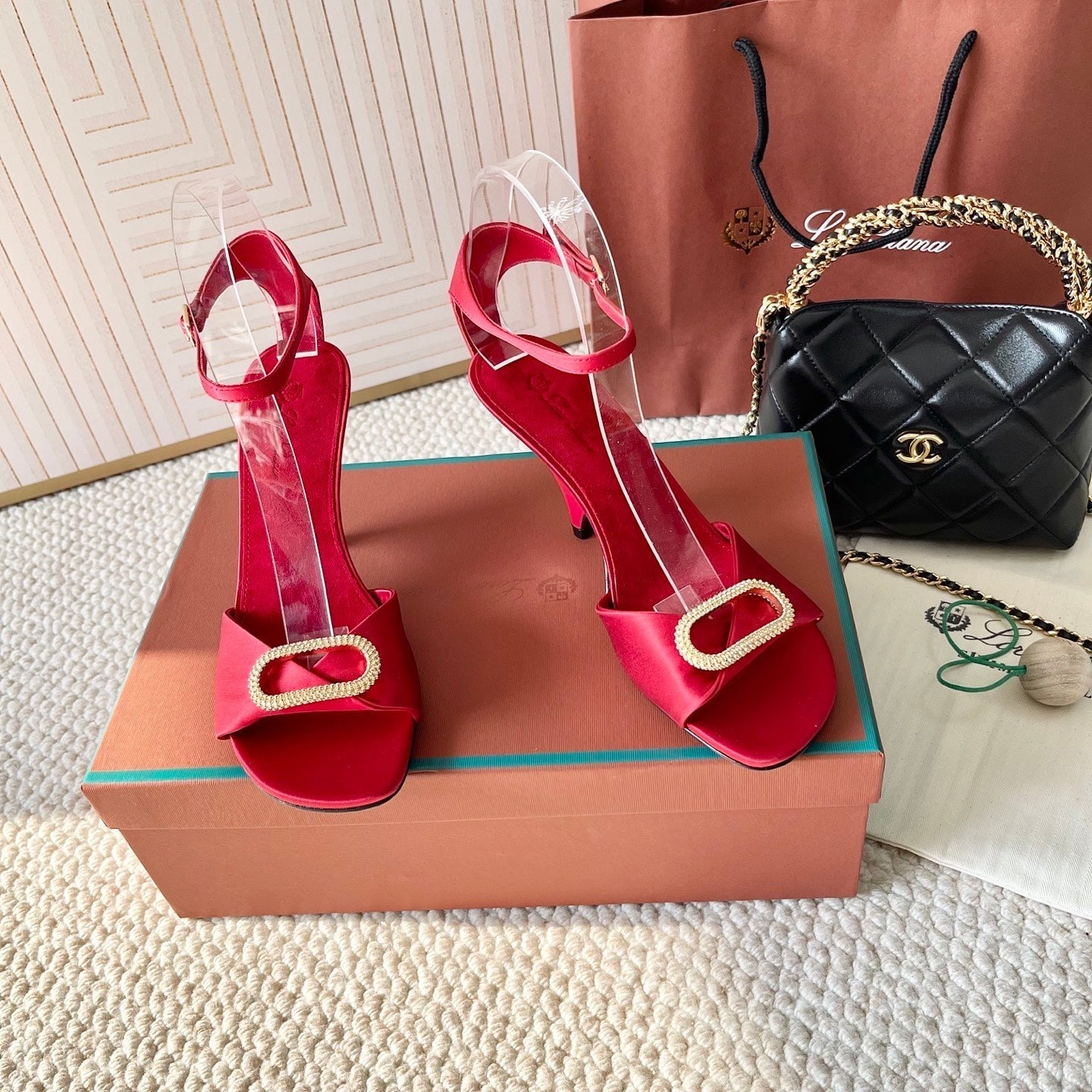 HIGH HEELS SANDALS 80 MM IN RED SATIN MIX SUEDE - 35