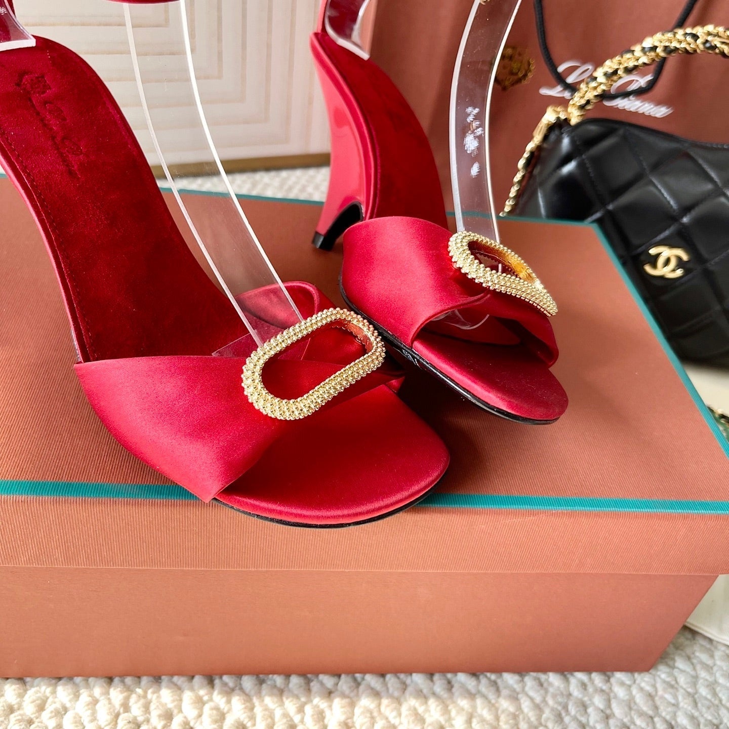 HIGH HEELS SANDALS 80 MM IN RED SATIN MIX SUEDE - 35