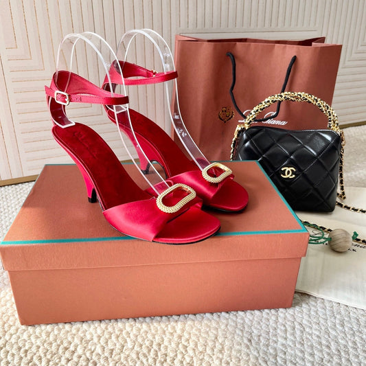 HIGH HEELS SANDALS 80 MM IN RED SATIN MIX SUEDE - 35