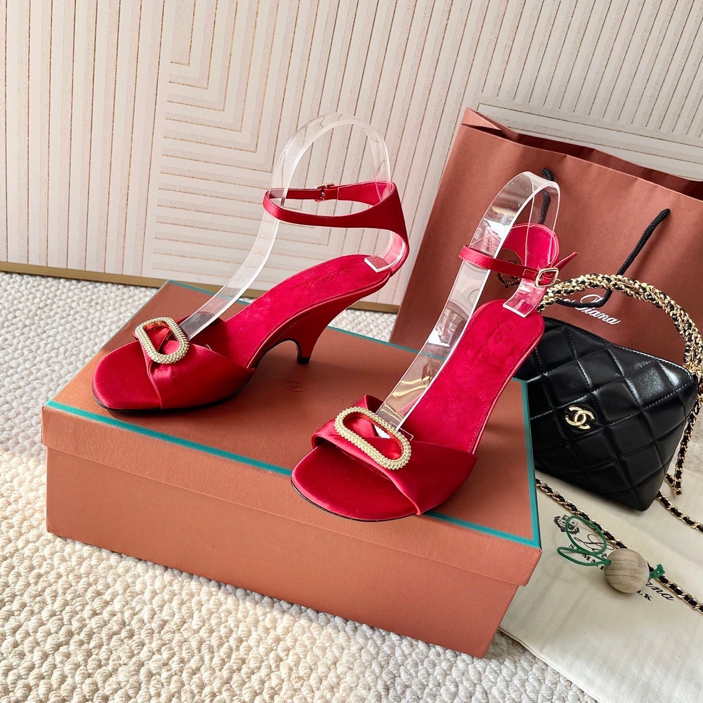 HIGH HEELS SANDALS 80 MM IN RED SATIN MIX SUEDUE - 35
