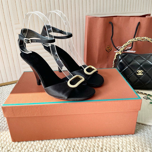 HIGH HEELS SANDALS 80 MM IN BLACK SATIN MIX SUEDUE - 35