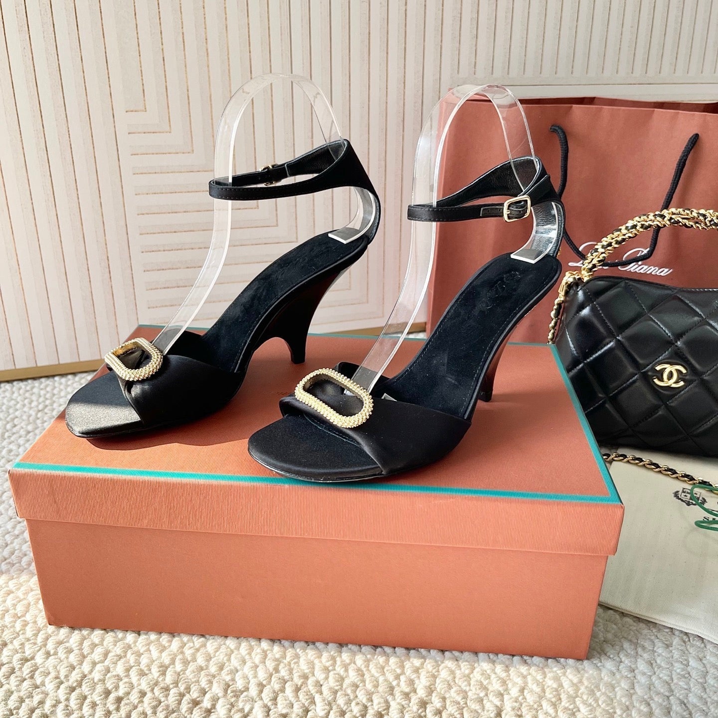 HIGH HEELS SANDALS 80 MM IN BLACK SATIN MIX SUEDUE - 35