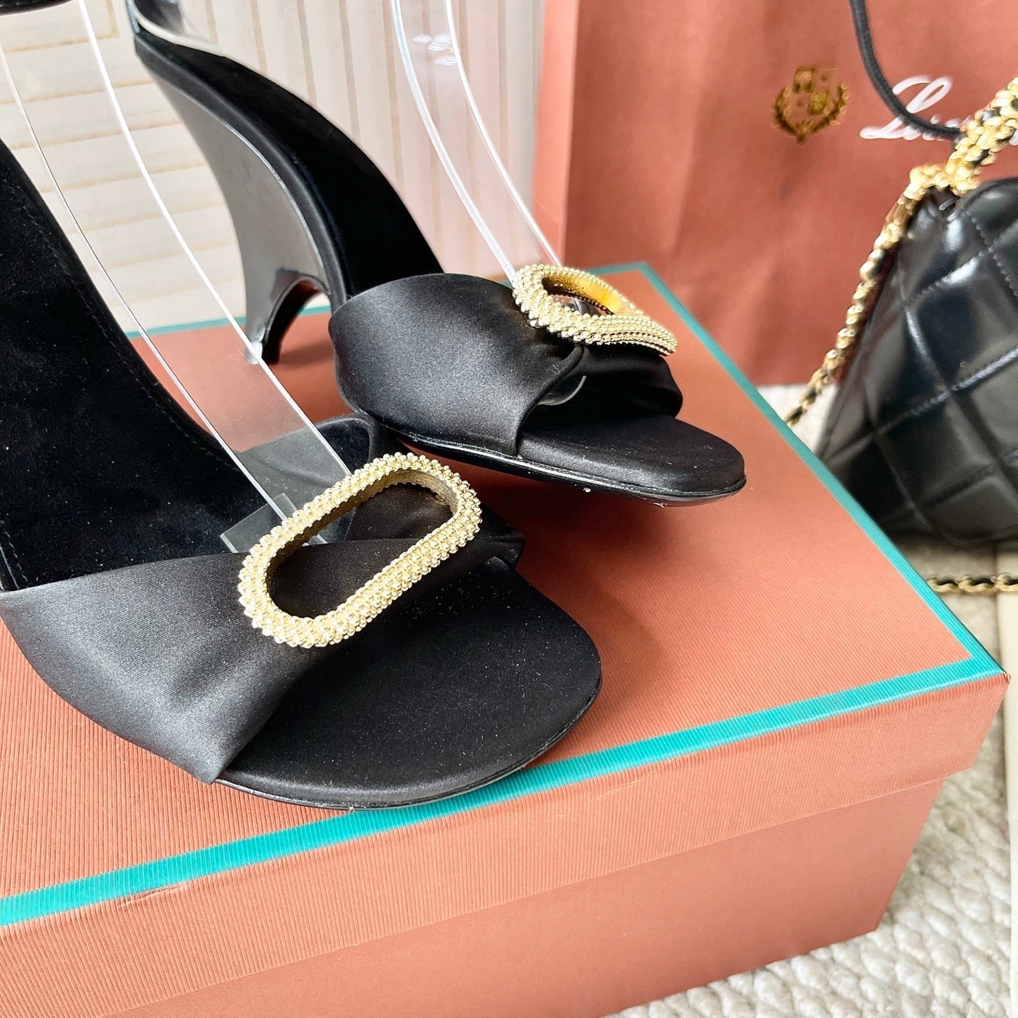 HIGH HEELS SANDALS 80 MM IN BLACK SATIN MIX SUEDE - 35