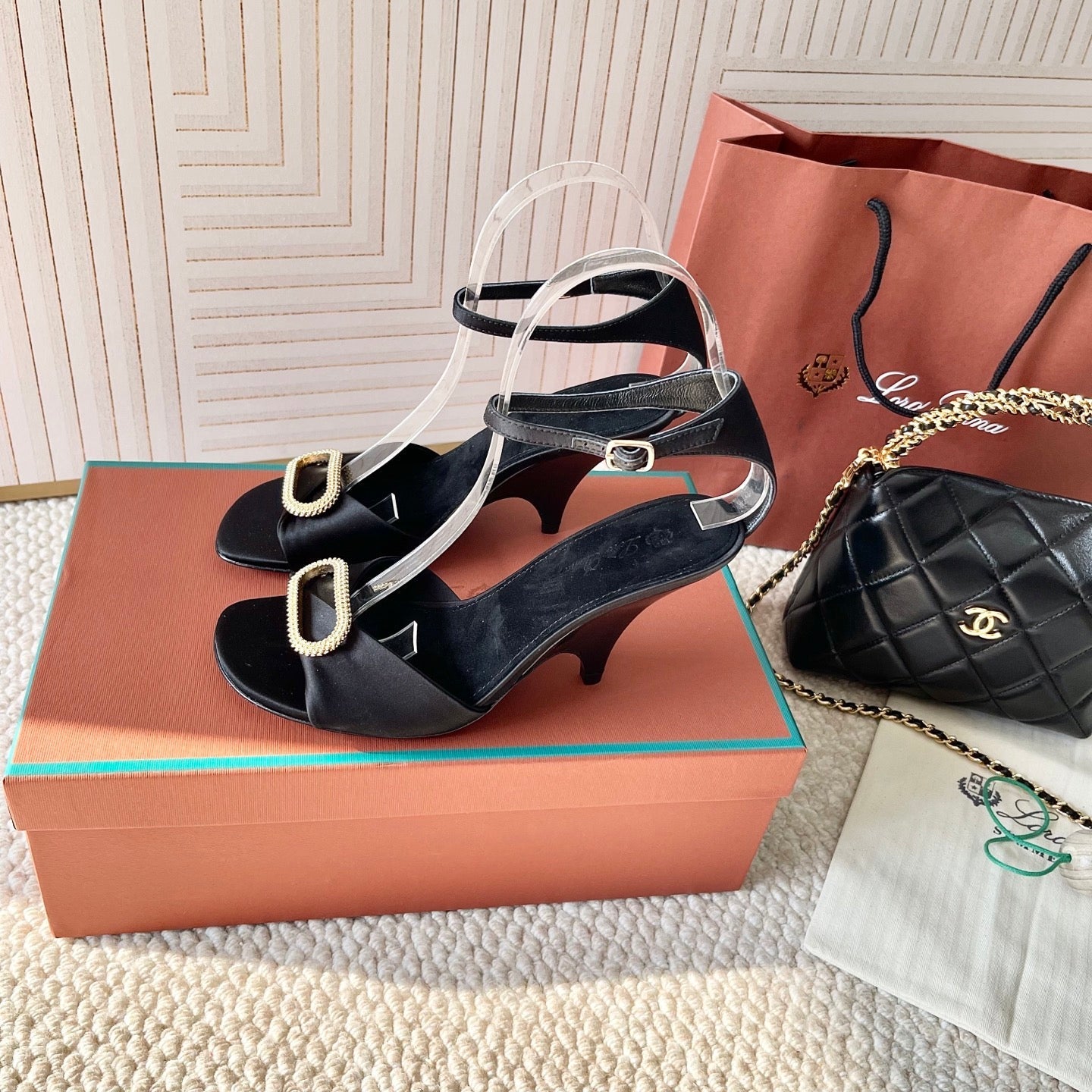 HIGH HEELS SANDALS 80 MM IN BLACK SATIN MIX SUEDUE - 35