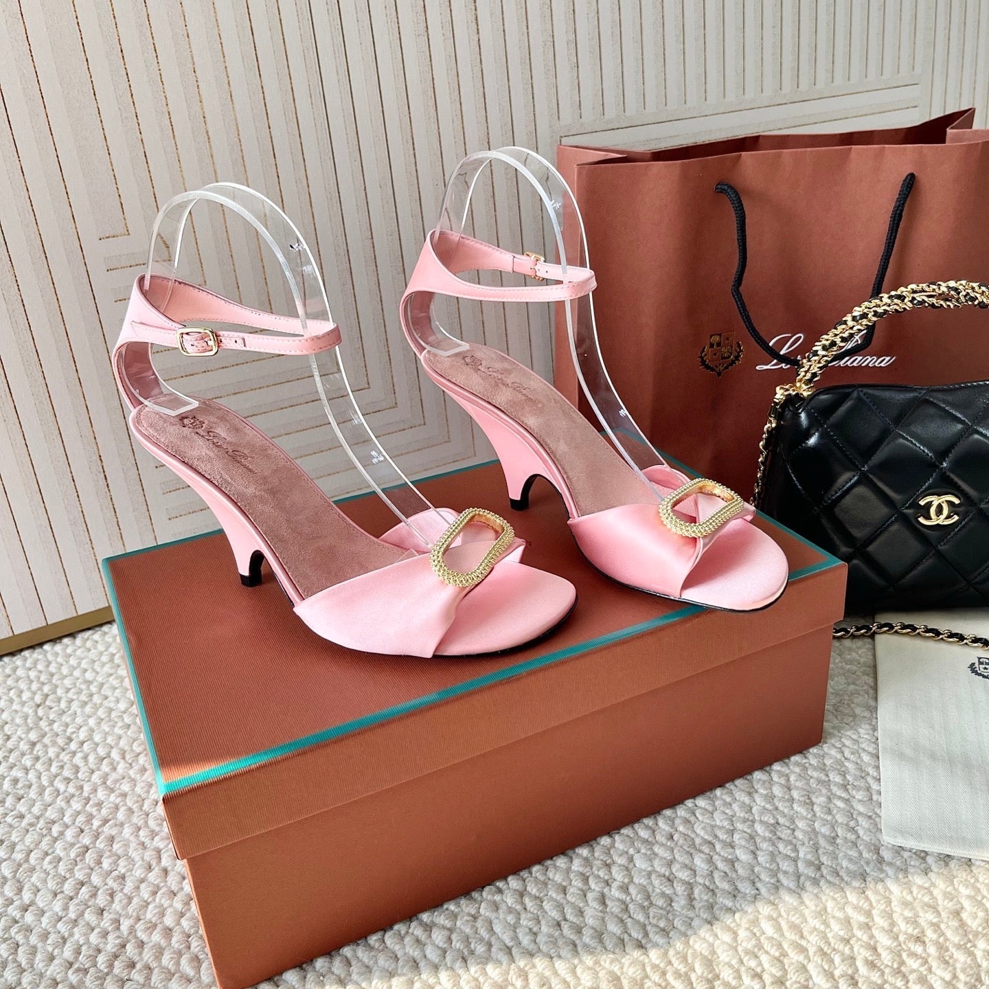 HIGH HEELS SANDALS 80 MM IN PASTEL PINK SATIN MIX SUEDUE - 35