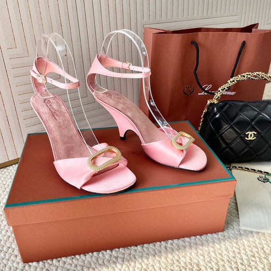 HIGH HEELS SANDALS 80 MM IN PASTEL PINK SATIN MIX SUEDE - 35
