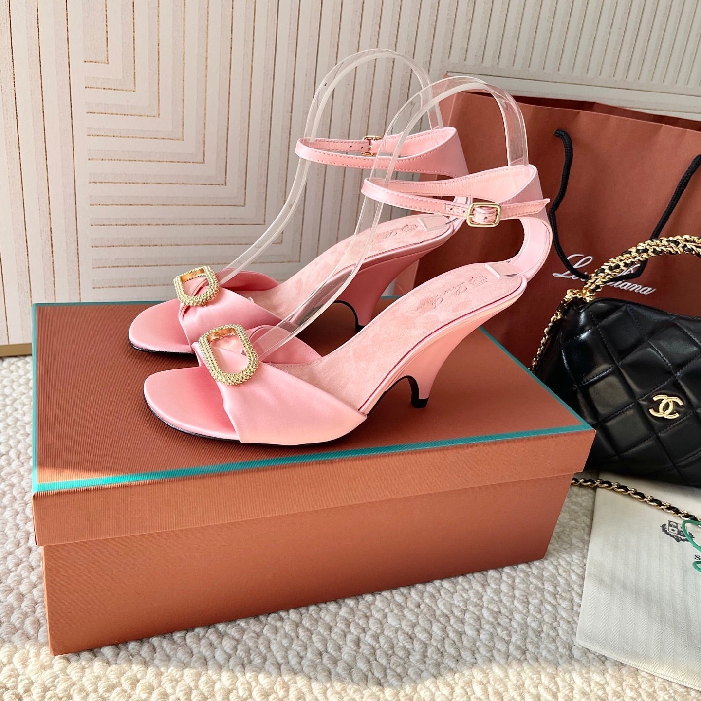 HIGH HEELS SANDALS 80 MM IN PASTEL PINK SATIN MIX SUEDUE - 35