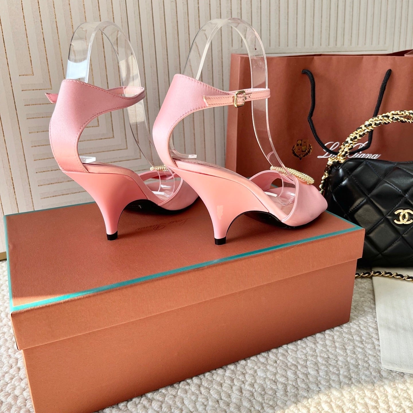HIGH HEELS SANDALS 80 MM IN PASTEL PINK SATIN MIX SUEDUE - 35