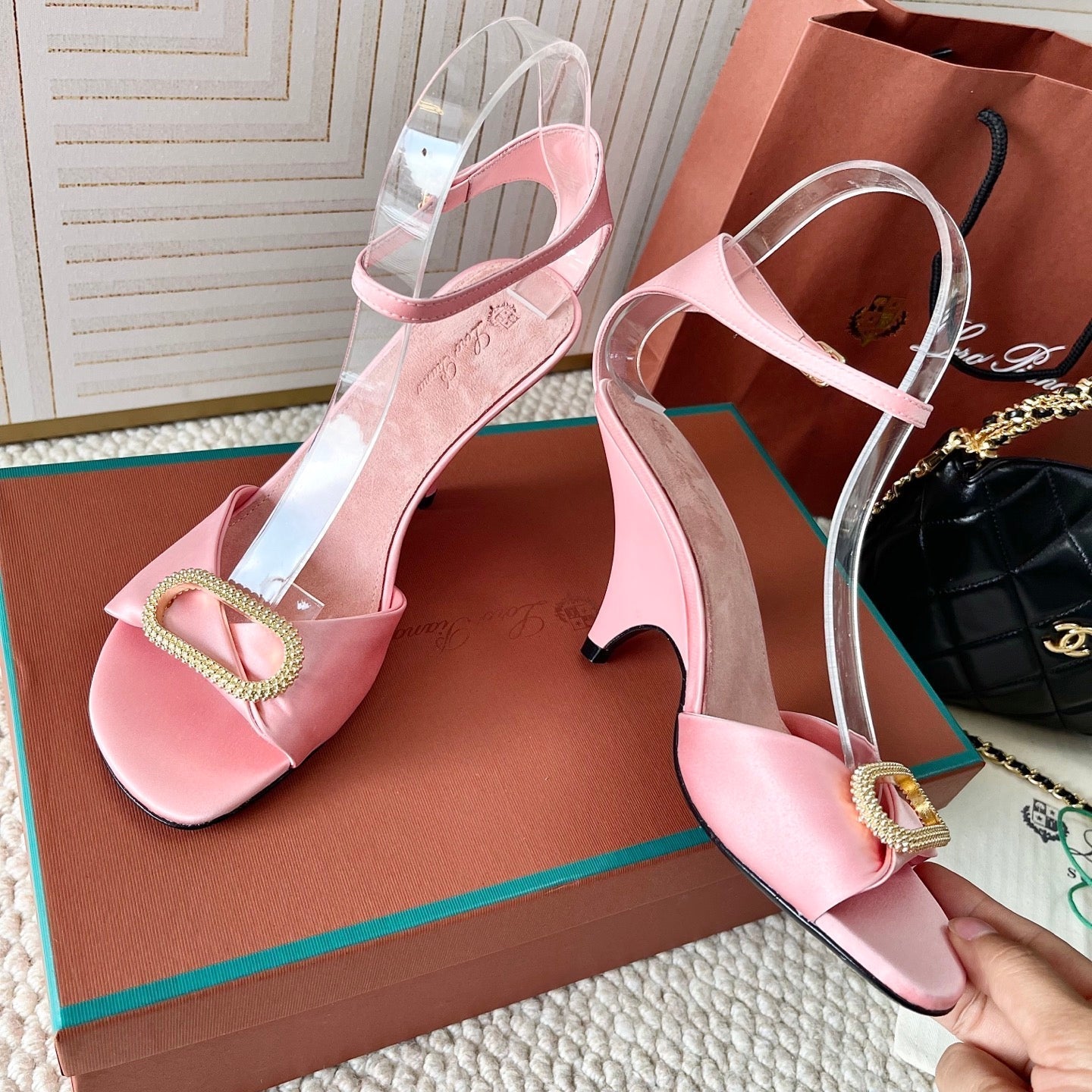 HIGH HEELS SANDALS 80 MM IN PASTEL PINK SATIN MIX SUEDUE - 35