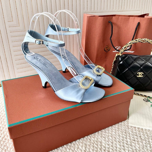 HIGH HEELS SANDALS 80 MM IN PASTEL BLUE SATIN MIX SUEDE - 35