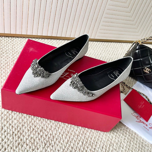 EFFLORESCENCE BALLERINAS IN SILVER GLITTER FABRIC - 35