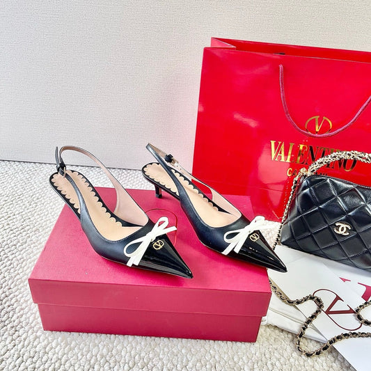 VLTN HIGH SLINGBACK 25S 40 MM IN BLACK LAMBSKIN WITH BOW - 35