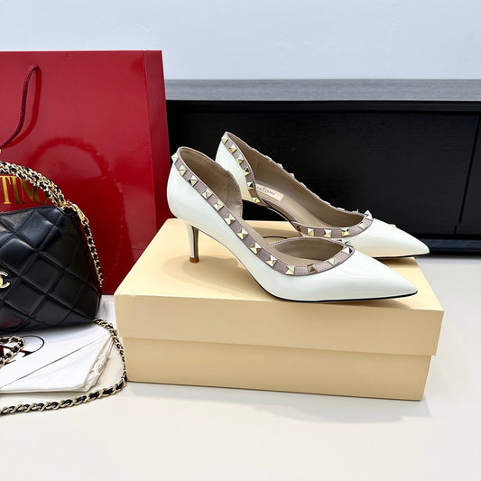 VLTN ROCKSTUD HEELS 25S 60 MM IN WHITE GLOSSY LEATHER - 34