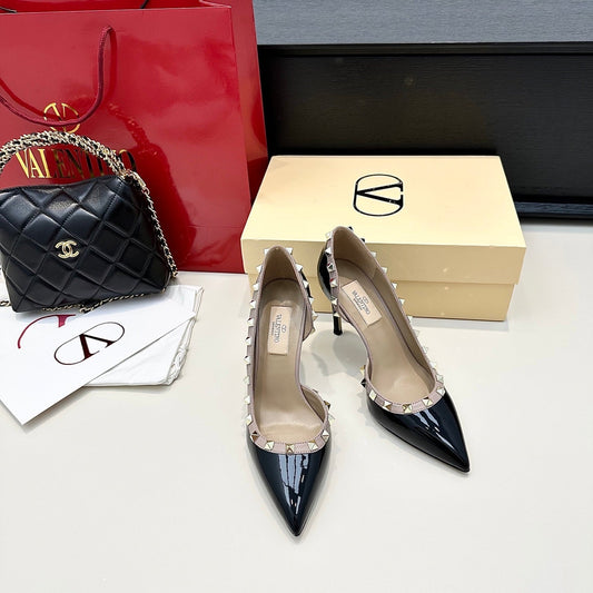 VLTN ROCKSTUD HEELS 25S 85 MM IN BLACK GLOSSY LEATHER - 34