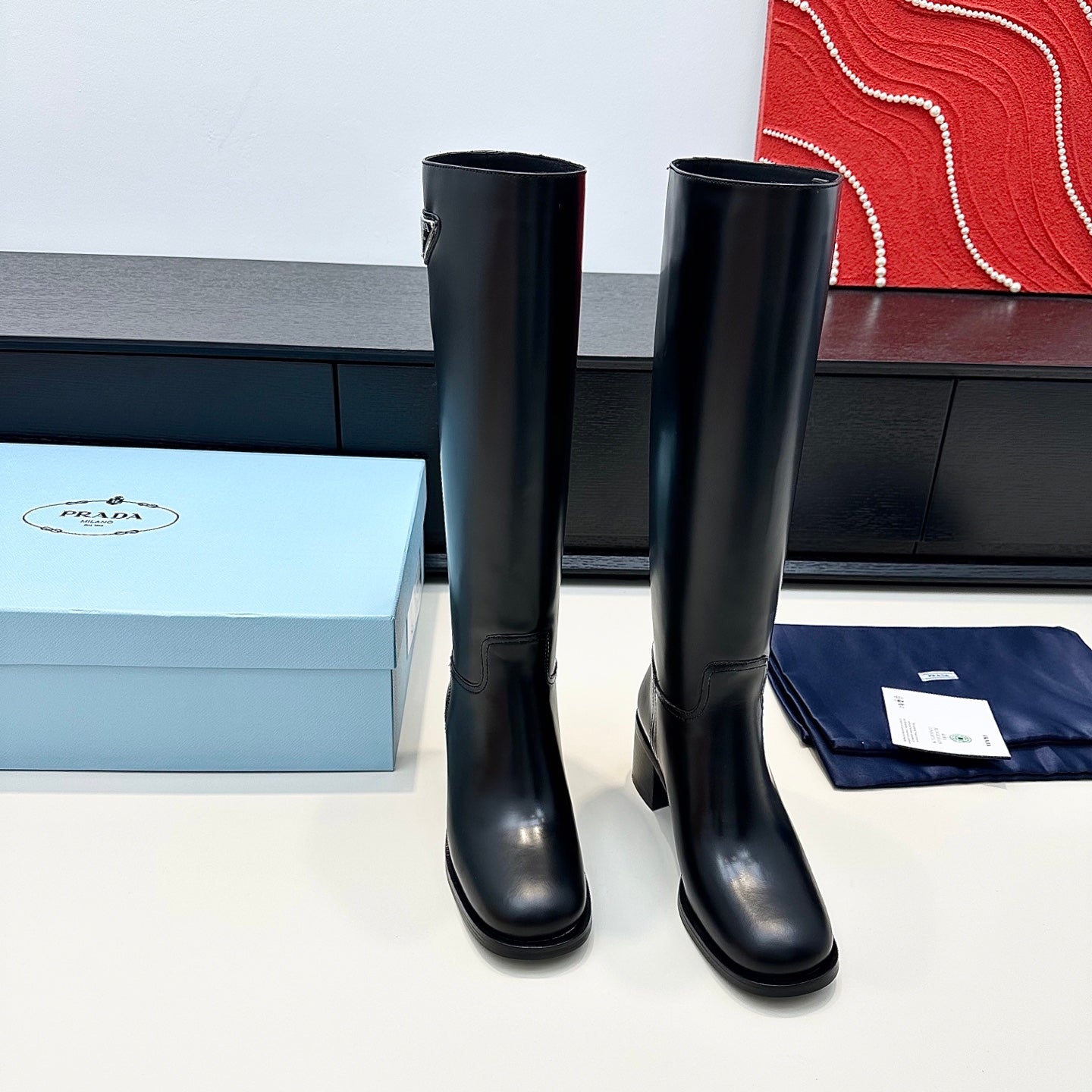 PRADA 25S HIGH-CUT BOOTS 55 MM IN BLACK CALFSKIN - 35
