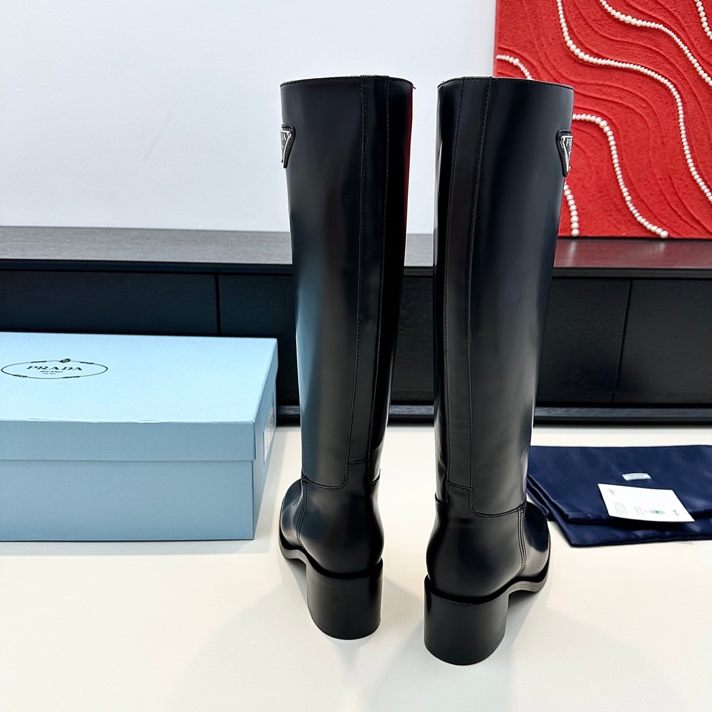 PRADA 25S HIGH-CUT BOOTS 55 MM IN BLACK CALFSKIN - 35