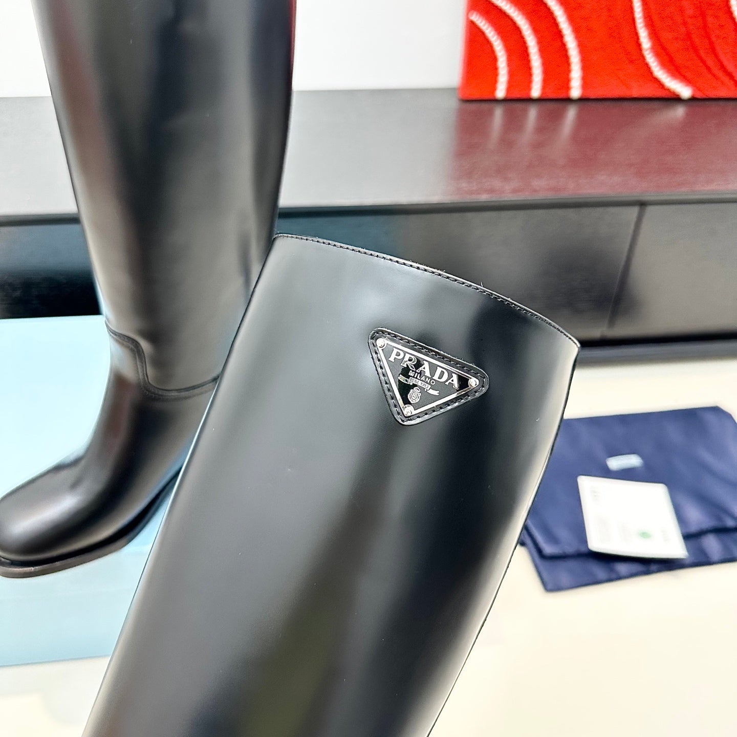 PRADA 25S HIGH-CUT BOOTS 55 MM IN BLACK CALFSKIN - 35