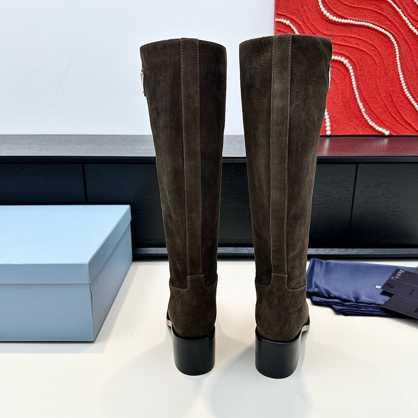 PRADA 25S HIGH-CUT BOOTS 55 MM IN EARTH BROWN SUEDE - 35