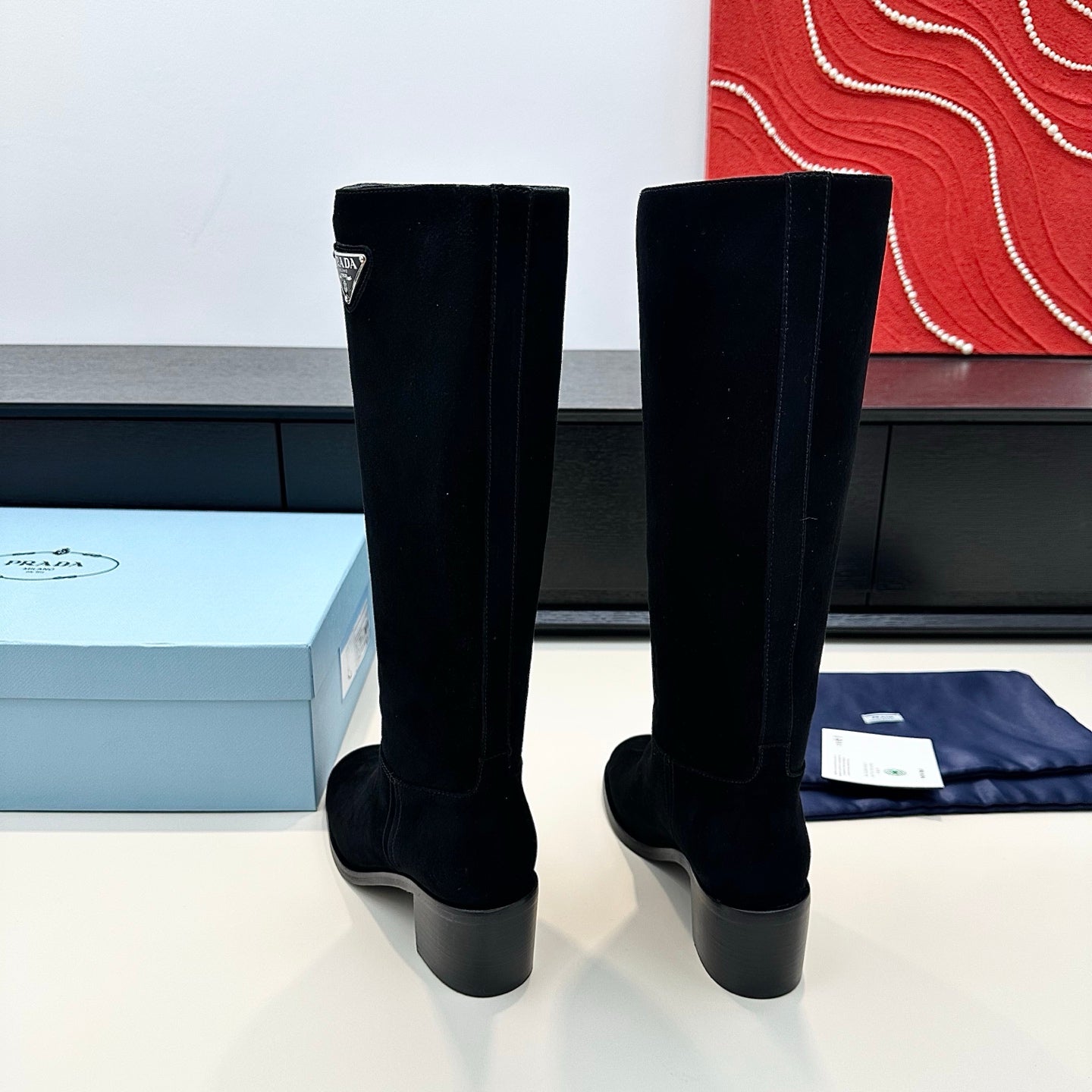 PRADA 25S HIGH-CUT BOOTS 55 MM IN BLACK SUEDE - 35
