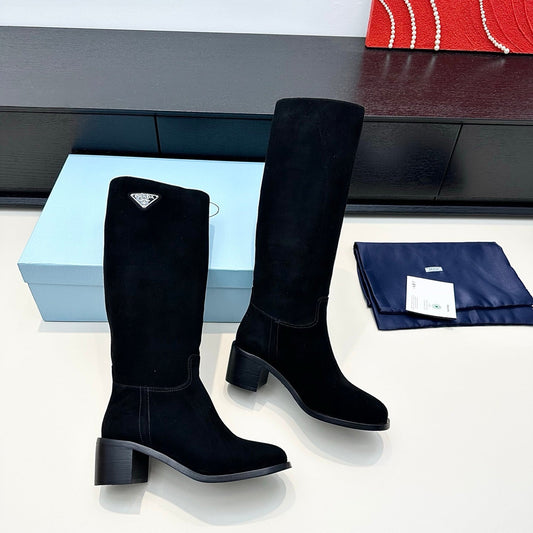 PRADA 25S HIGH-CUT BOOTS 55 MM IN BLACK SUEDE - 35