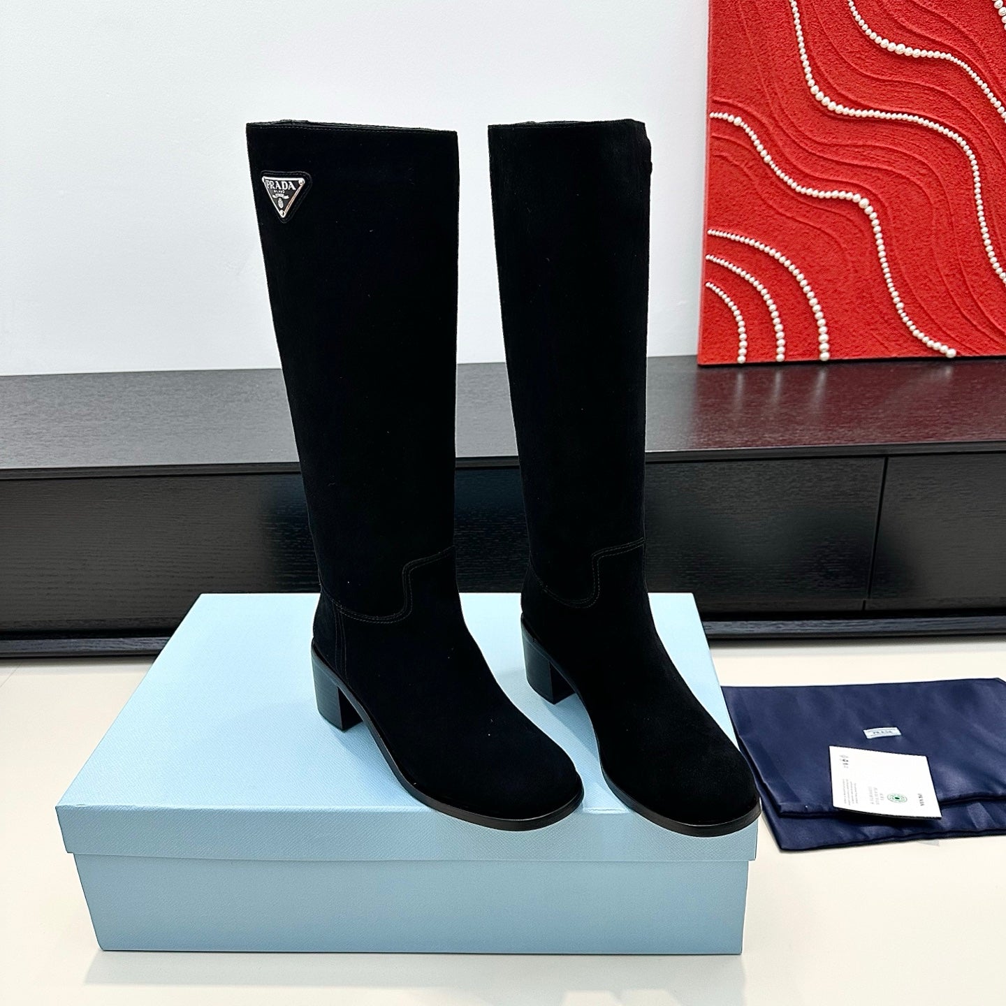 PRADA 25S HIGH-CUT BOOTS 55 MM IN BLACK SUEDE - 35