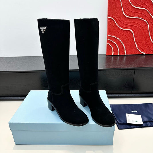 PRADA 25S HIGH-CUT BOOTS 55 MM IN BLACK SUEDE - 35