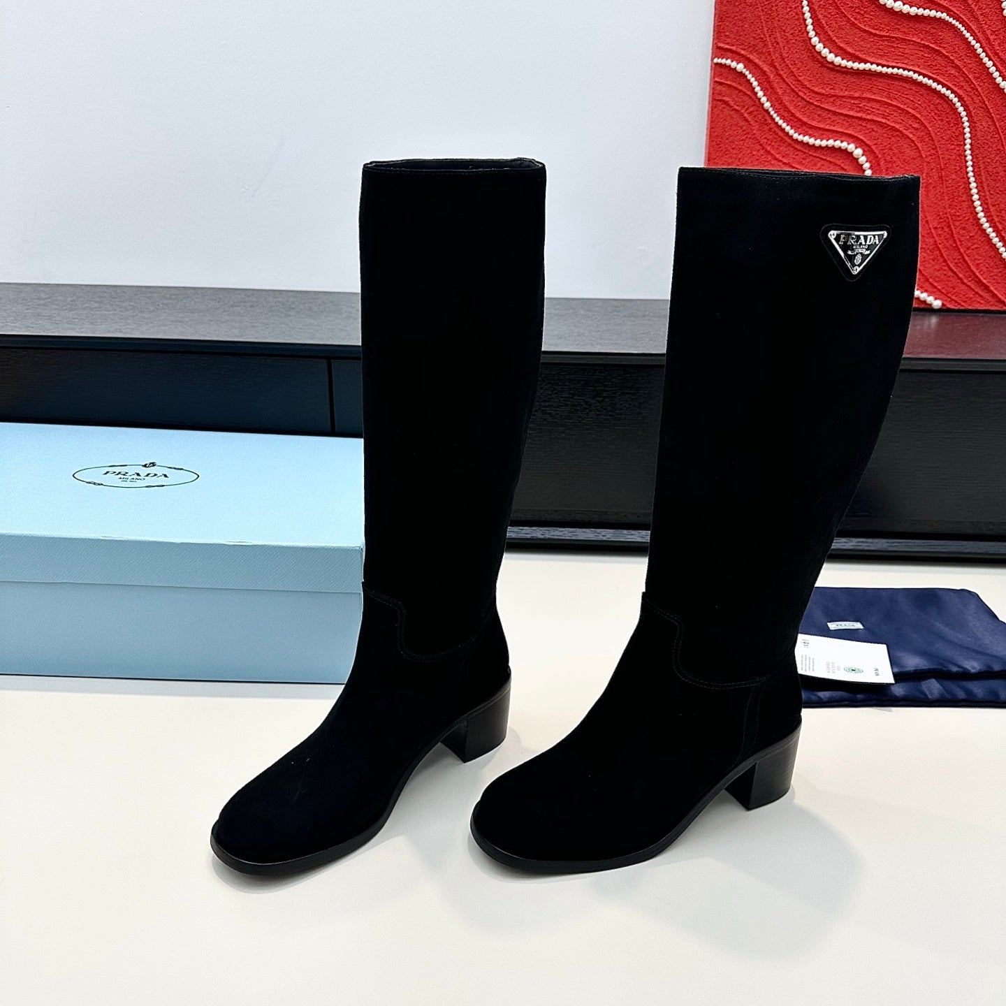 PRADA 25S HIGH-CUT BOOTS 55 MM IN BLACK SUEDE - 35