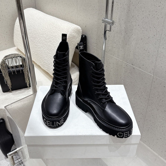 ЧЕРЕВИКИ-БЕРЦІ CELINE 26S НА МАСИВНІЙ ПІДОШВІ З ЧОРНОЇ ТЕЛЯЧОЇ ШКІРИ