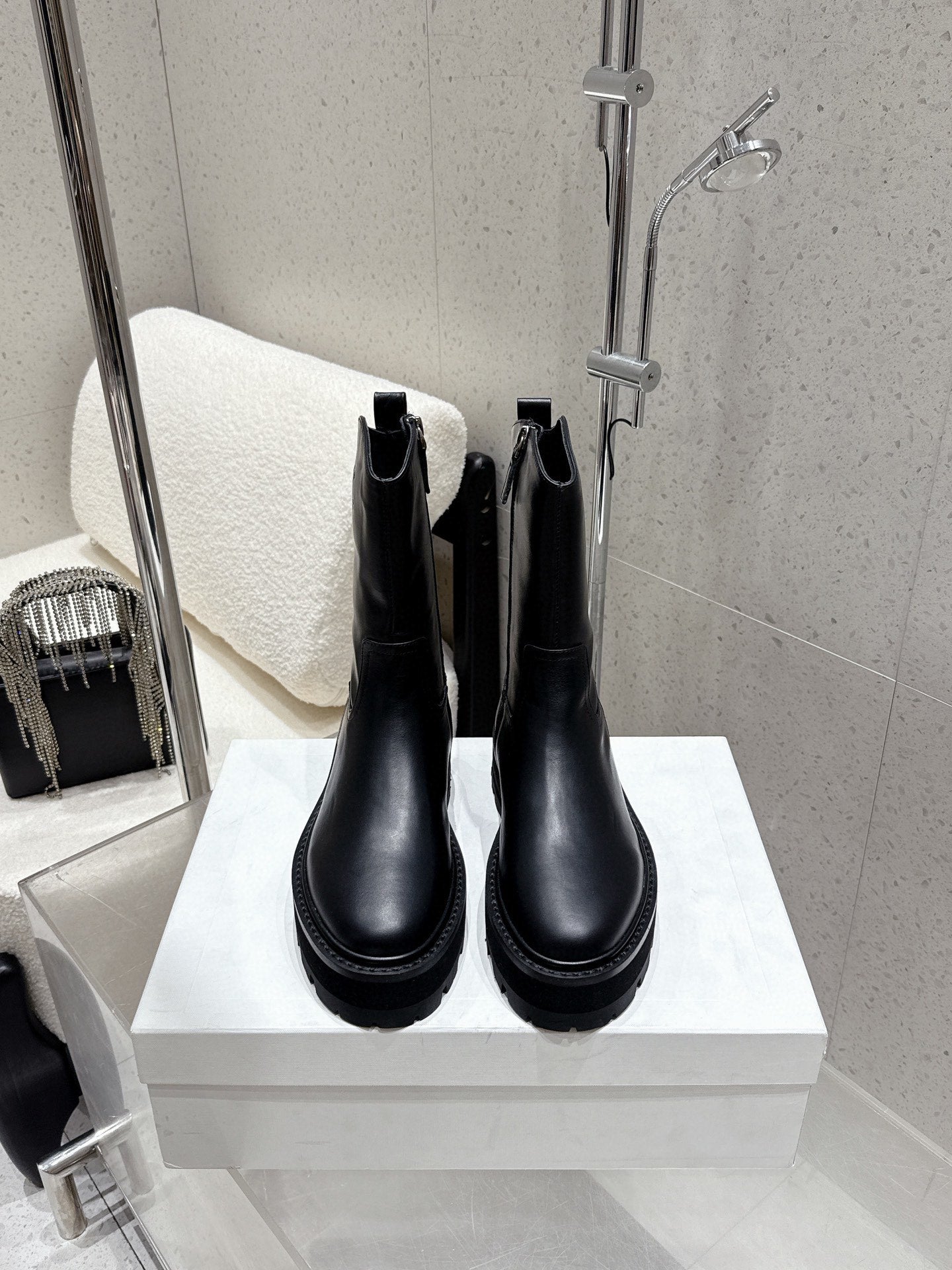 CELINE 26S ZIP-UP ANKLE BOOTS IN BLACK CALFSKIN