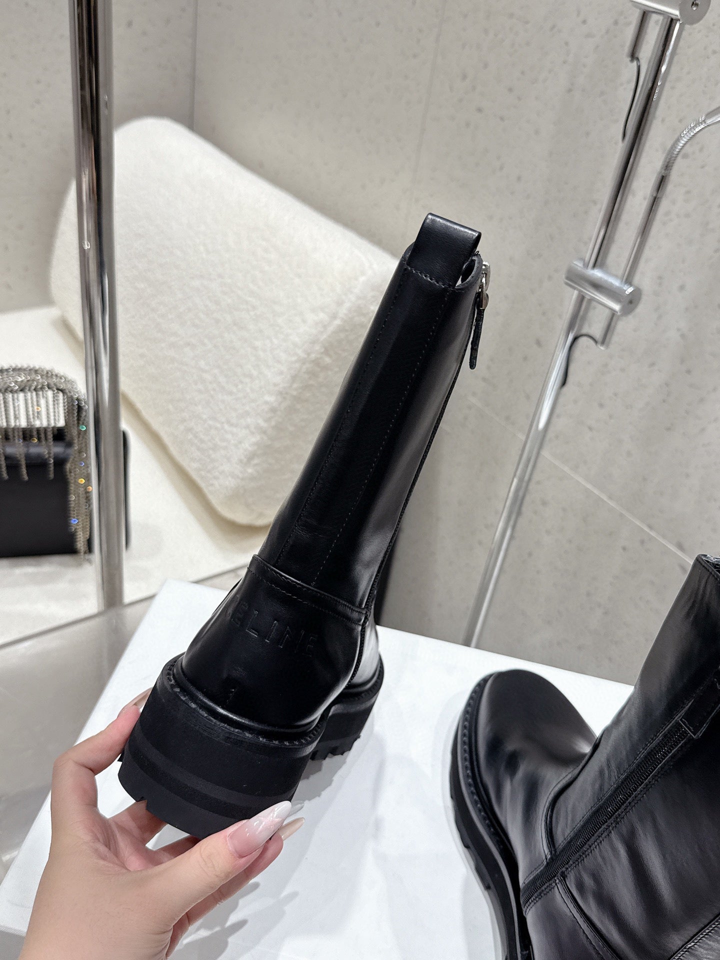 CELINE 26S ZIP-UP ANKLE BOOTS IN BLACK CALFSKIN