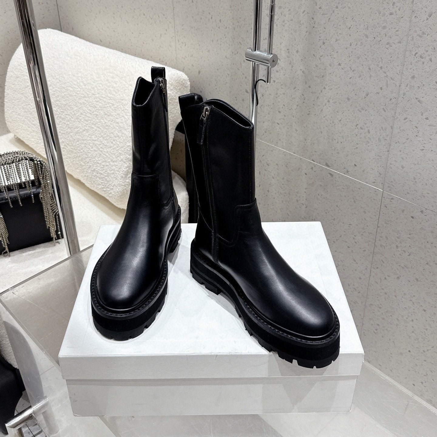 CELINE 26S ZIP-UP ANKLE BOOTS IN BLACK CALFSKIN