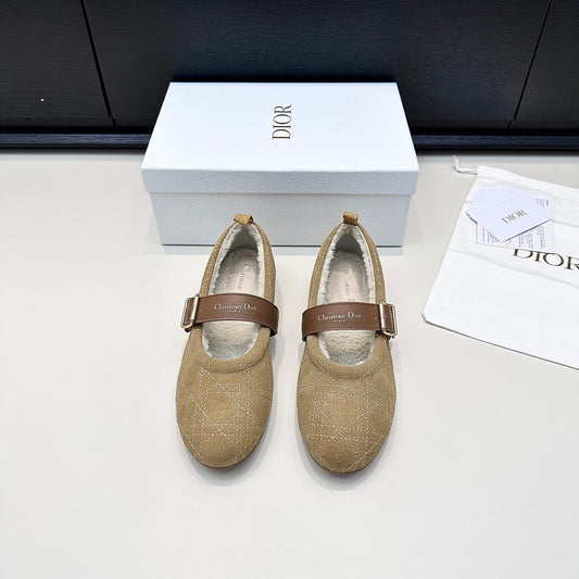 DIOR 26S БАЛЕТКИ FROST СВІТЛО-КОРИЧНЕВІ ЗІ ЗАМШІ CANNAGE ТА ТЕЛЯЧОЇ ШКІРИ