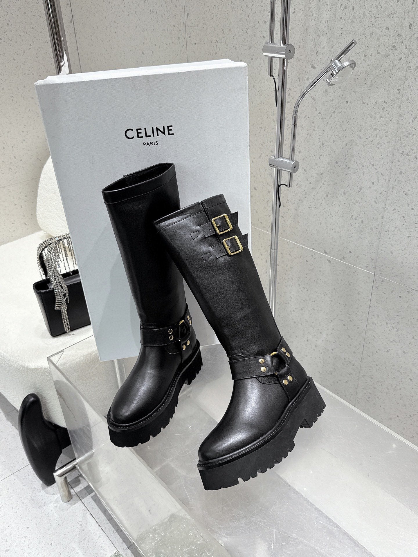 CELINE 26S KNEE-HIGH BOOTS IN BLACK CALFSKIN