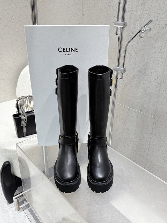 ЧОБОТИ CELINE 26S ДО КОЛІН З ЧОРНОЇ ТЕЛЯЧОЇ ШКІРИ
