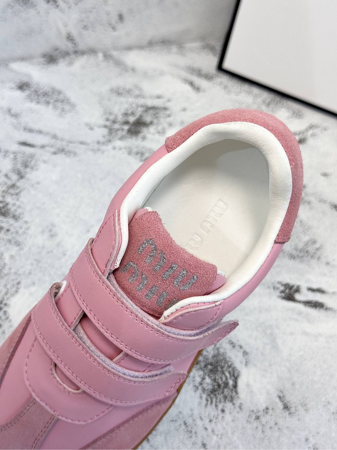 RETRO SNEAKERS WITH RIPTAPE STRAPS IN PINK LAMBSKIN MIX SUEDE - 35