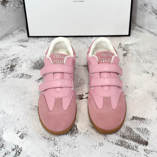 RETRO SNEAKERS WITH RIPTAPE STRAPS IN PINK LAMBSKIN MIX SUEDE - 35