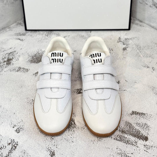 RETRO SNEAKERS WITH RIPTAPE STRAPS IN WHITE LAMBSKIN KNITTED PATTERN - 35